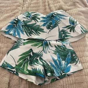 Tropical Leaf Print Two-Piece Set
